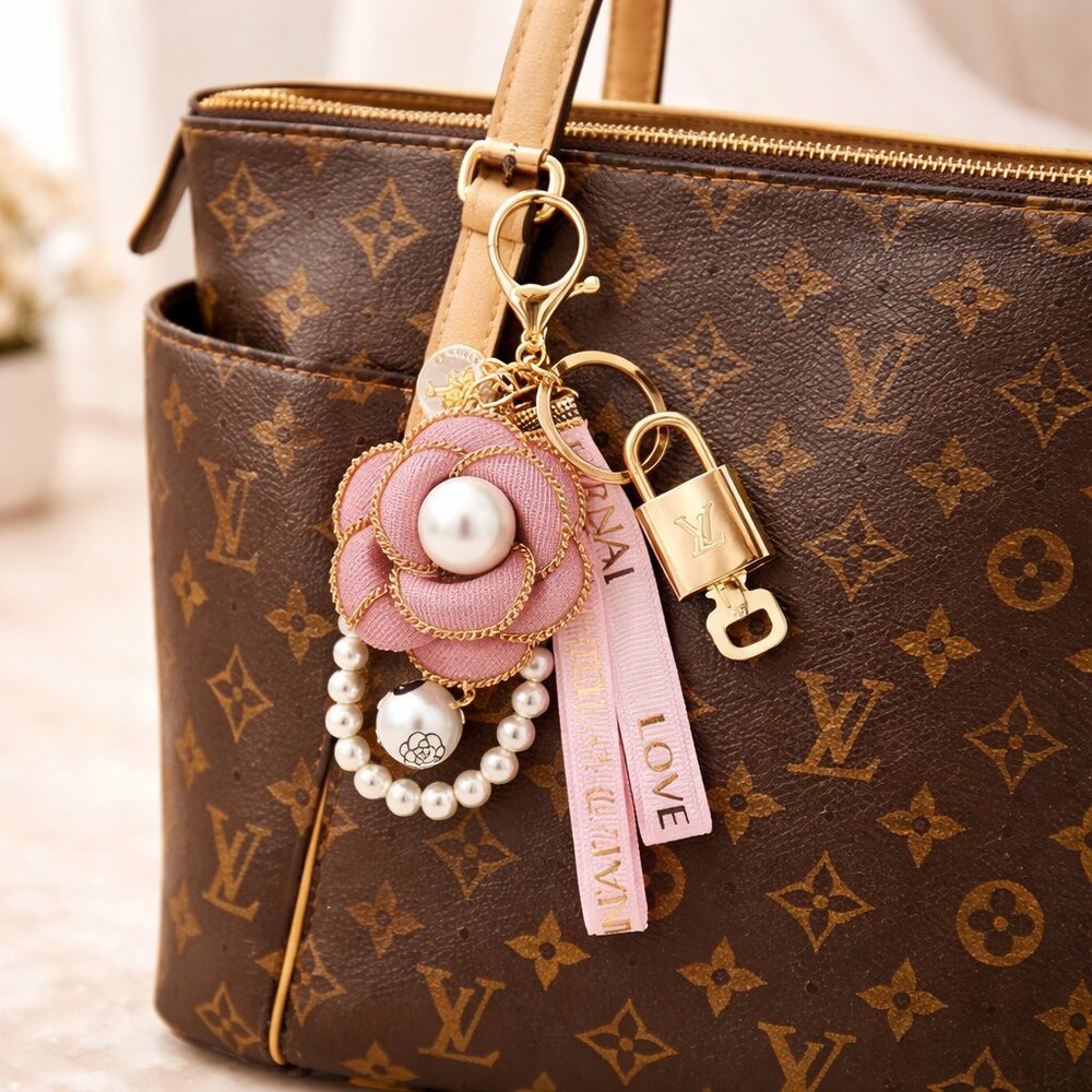 Authentic Louis Vuitton Gold Padlock & Key with Unbranded  Keychain 031326
